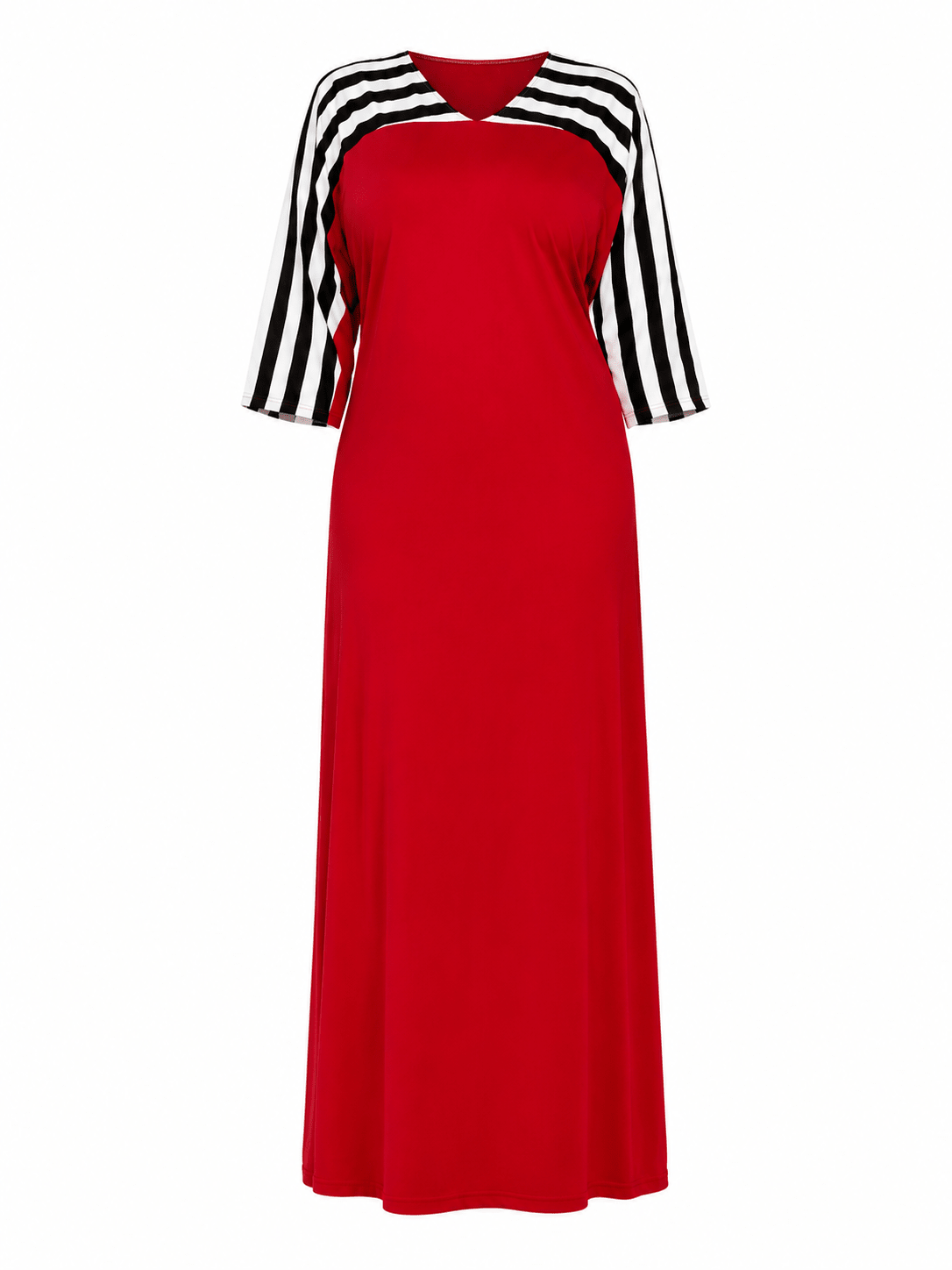 Women's Contrast Stripe Maxi Dress – Relaxed Fit V-Neck 3/4 Sleeve Long Maxi Dress (Size 10 - 20) - Maxi Dress - Cherubim Aura