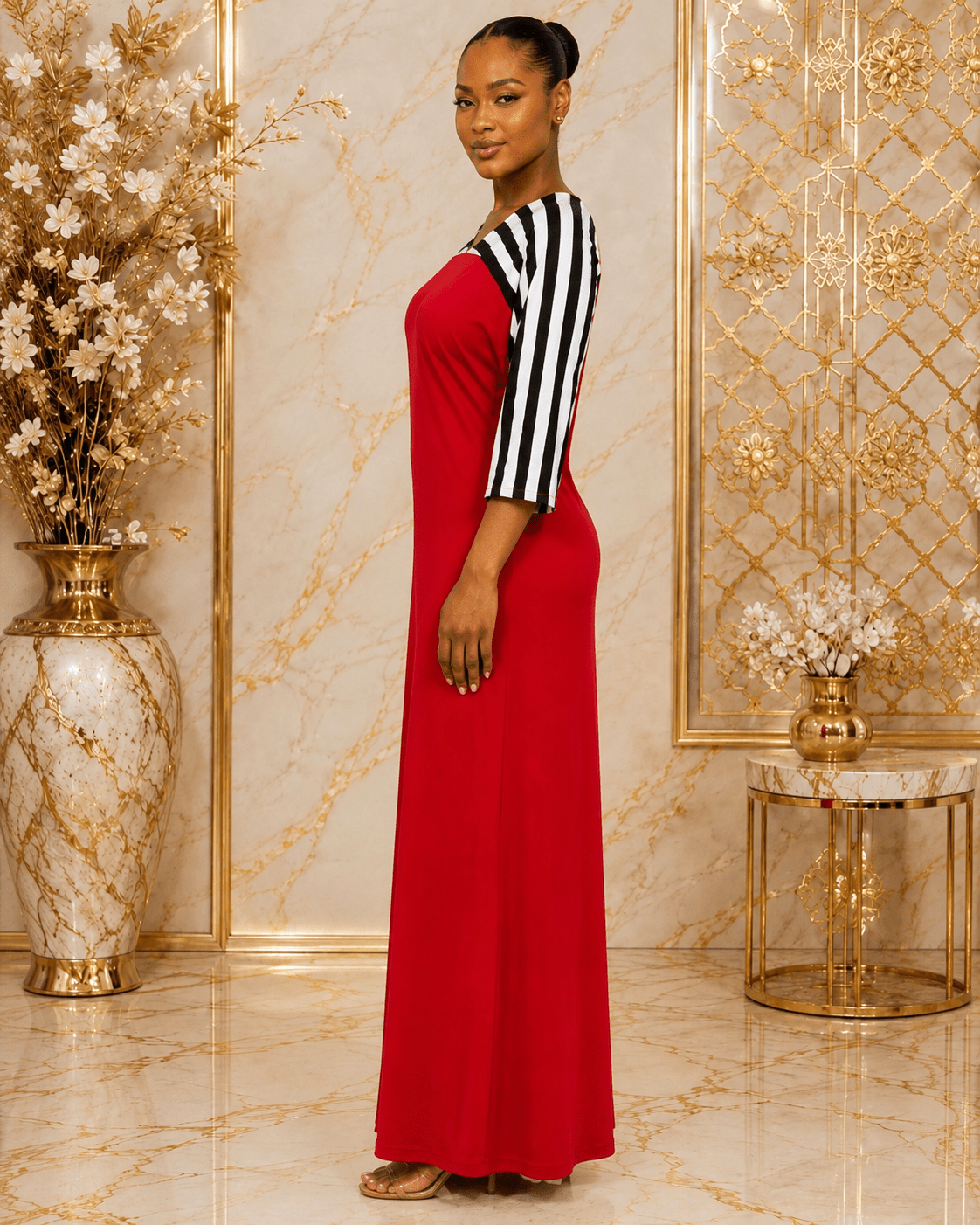 Women's Contrast Stripe Maxi Dress – Relaxed Fit V-Neck 3/4 Sleeve Long Maxi Dress (Size 10 - 20) - Maxi Dress - Cherubim Aura