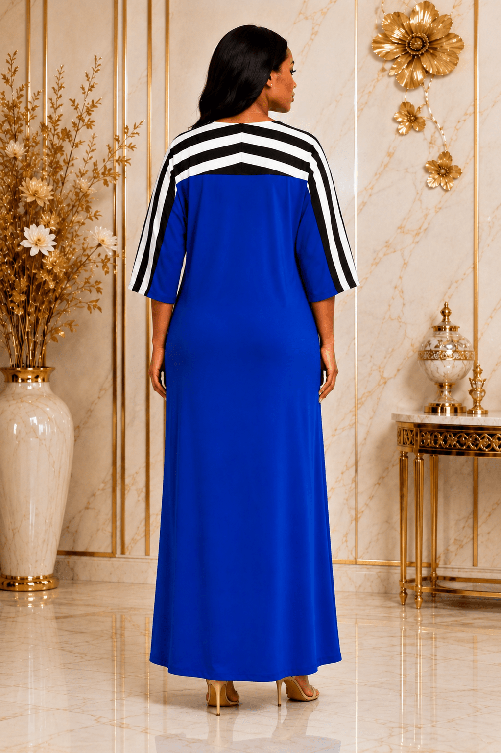 Women's Contrast Stripe Maxi Dress – Relaxed Fit V-Neck 3/4 Sleeve Long Maxi Dress (Size 10 - 20) - Maxi Dress - Cherubim Aura