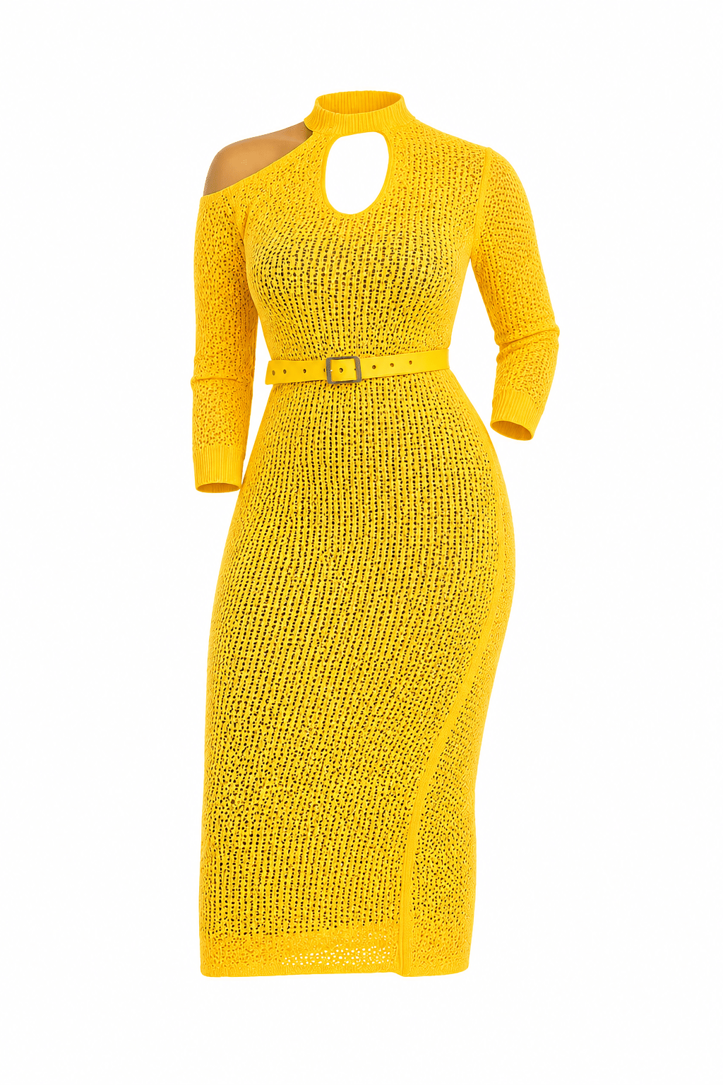 Women's Crochet Knit Bodycon Midi Dress with Black Inner Slip | One Size (UK 8–14) - Midi Dresses - Cherubim Aura