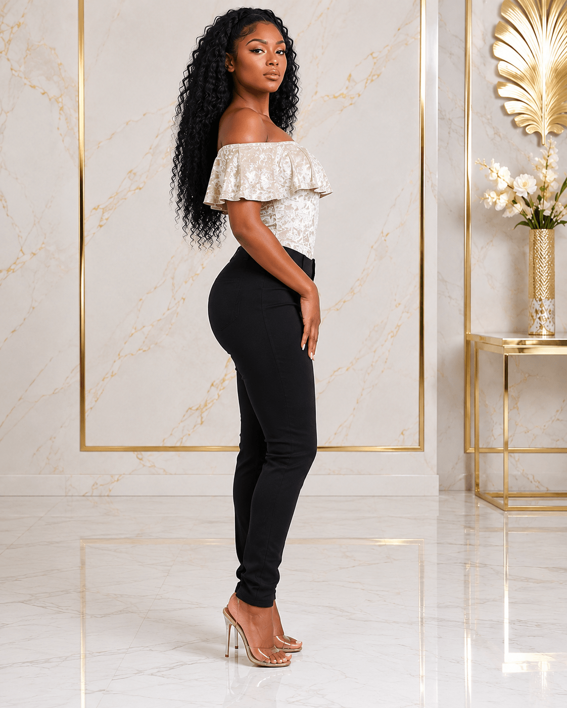 Women's Crushed Velvet Off-Shoulder Ruffle Bodysuit – Elegant Short Sleeve Fitted Dressy Top - Top - Cherubim Aura