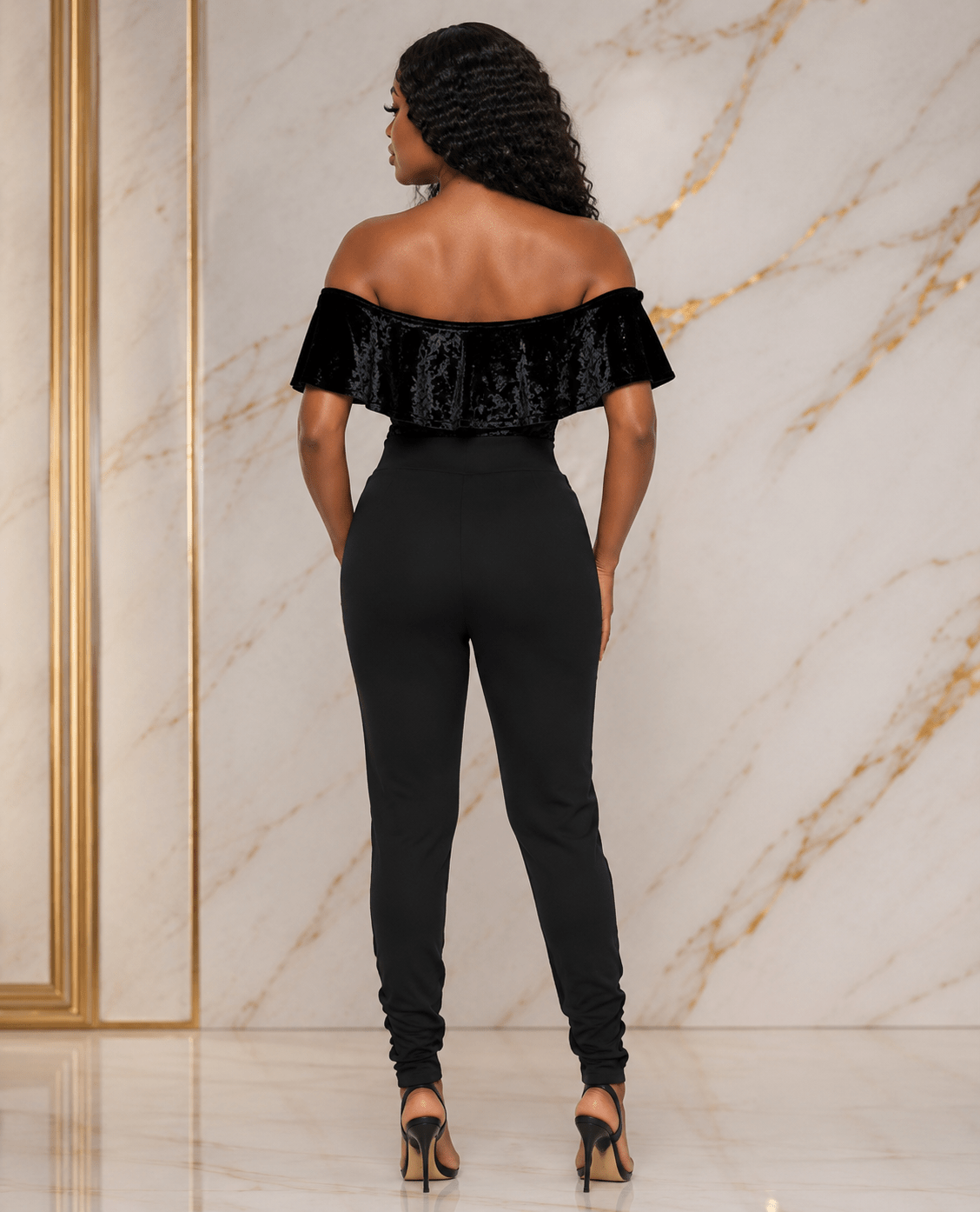 Women's Crushed Velvet Off-Shoulder Ruffle Bodysuit – Elegant Short Sleeve Fitted Dressy Top - Top - Cherubim Aura
