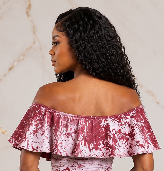 Women's Crushed Velvet Off-Shoulder Ruffle Bodysuit – Elegant Short Sleeve Fitted Dressy Top - Top - Cherubim Aura