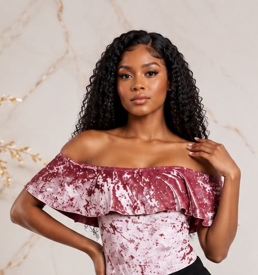 Women's Crushed Velvet Off-Shoulder Ruffle Bodysuit – Elegant Short Sleeve Fitted Dressy Top - Top - Cherubim Aura