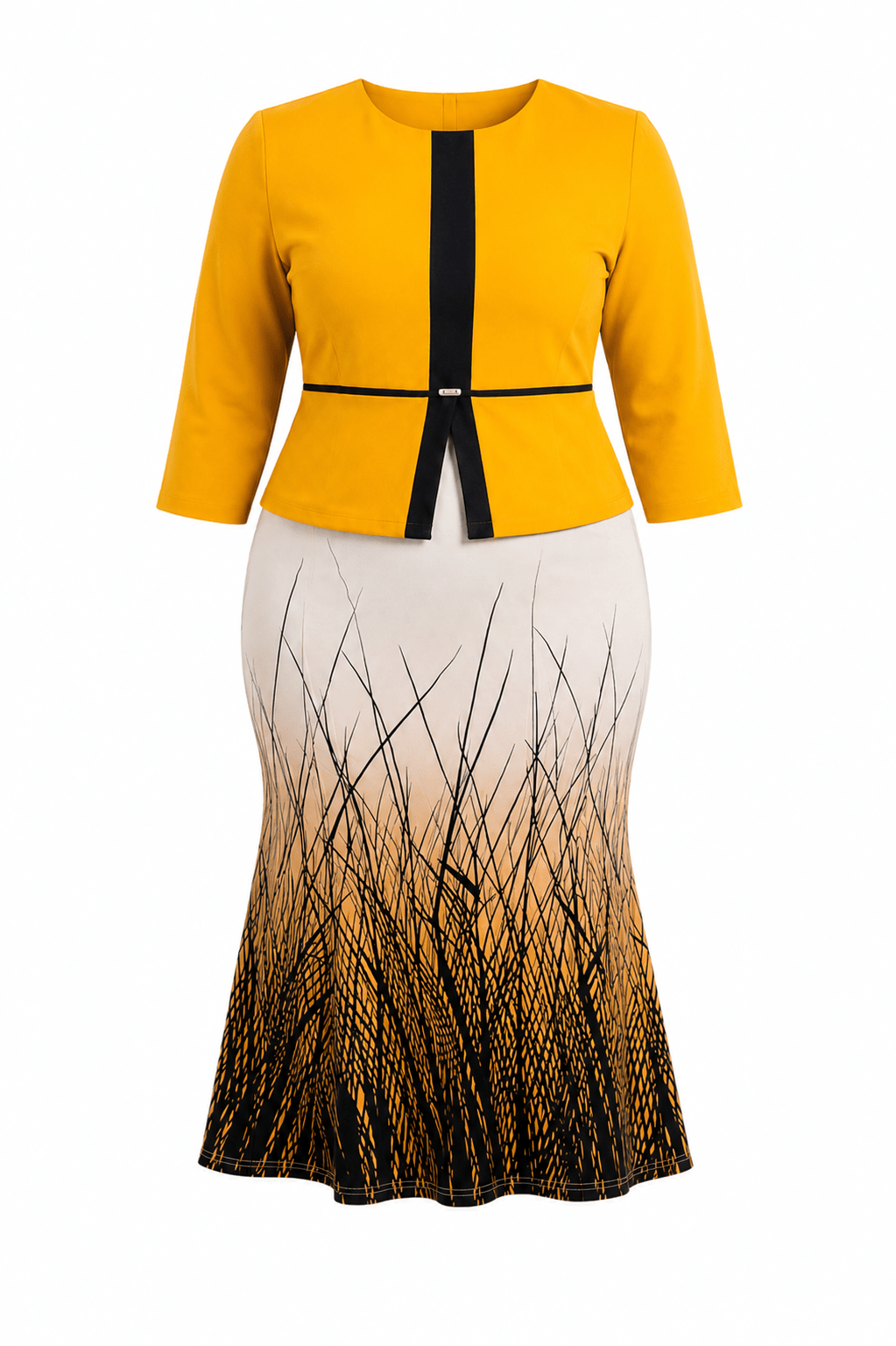 Women's Elegant Peplum Midi Dress with Gradient Print Skirt | Smart Office, Church & Occasion Wear - Midi Dresses - Cherubim Aura