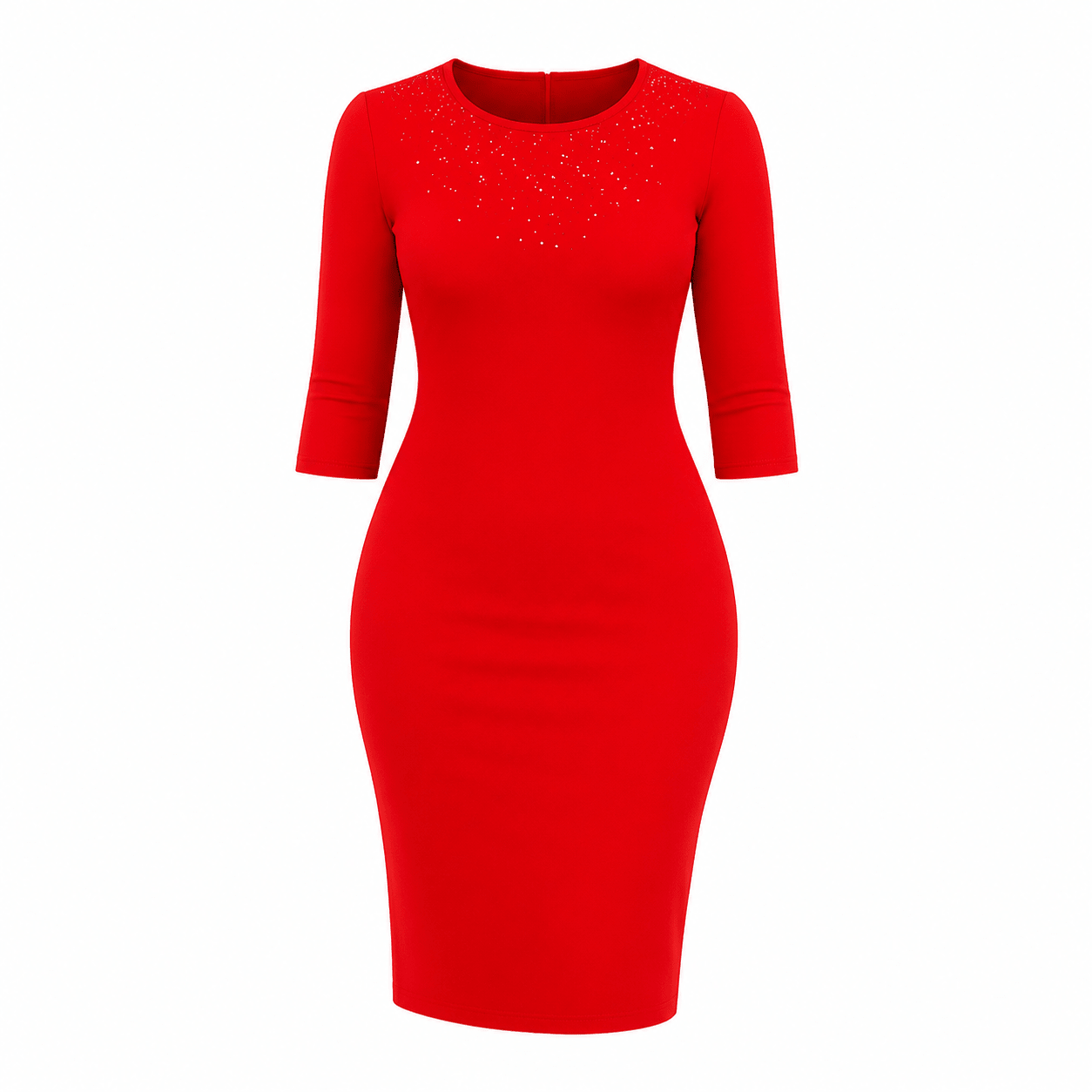 Women's Elegant Rhinestone Bodycon Midi Dress – 3/4 Sleeve Pencil Dress - Mini Dress - Cherubim Aura