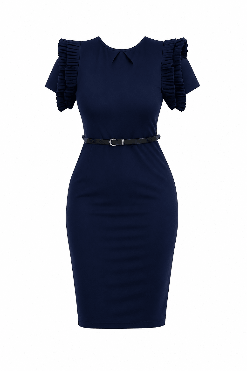 Women's Elegant Ruffle Sleeve Sheath Dress with Belt – Short Sleeve Office Bodycon Midi Dress - Mini Dress - Cherubim Aura