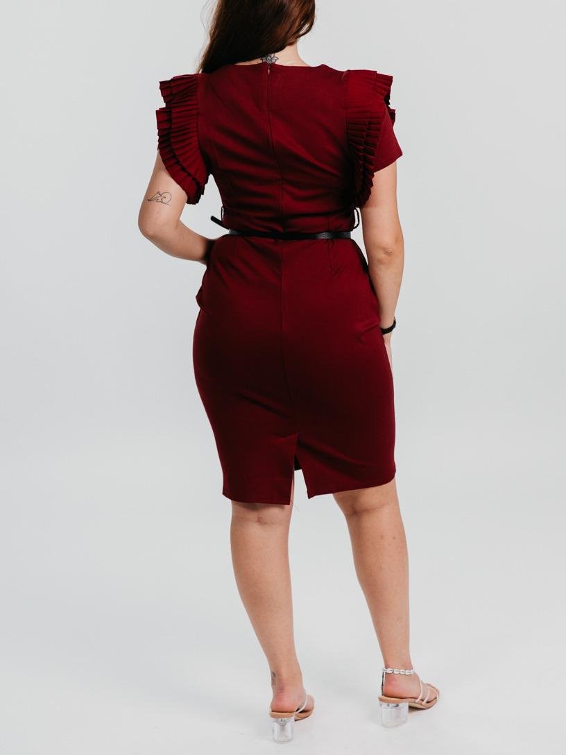 Women's Elegant Ruffle Sleeve Sheath Dress with Belt – Short Sleeve Office Bodycon Midi Dress - Mini Dress - Cherubim Aura