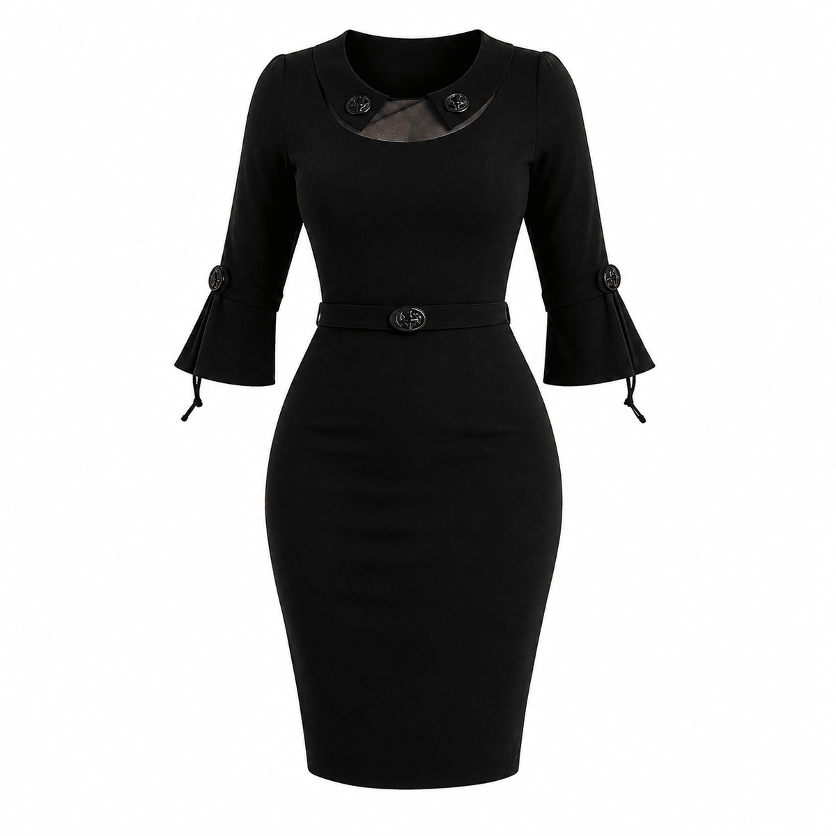Women's Elegant Sheath Midi Dress with Cutout Neckline & Open Back Detail - Midi Dresses - Cherubim Aura
