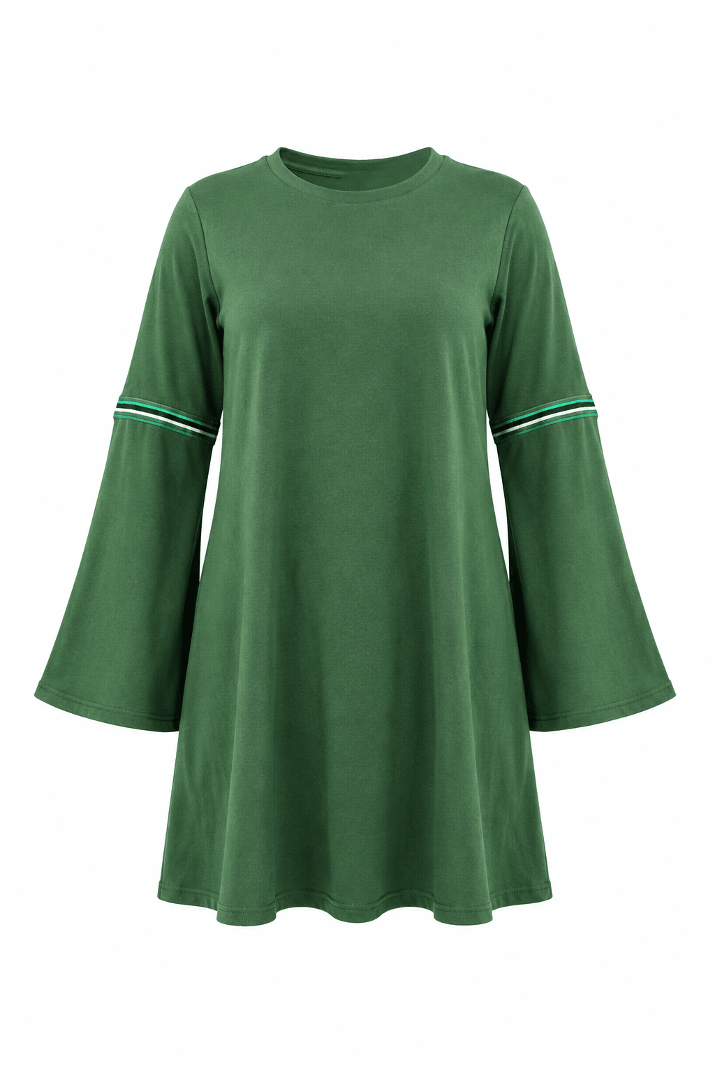 Women's Green Bell Sleeve Shift Mini Dress – Casual Long Sleeve Relaxed Fit Dress - Mini Dress - Cherubim Aura