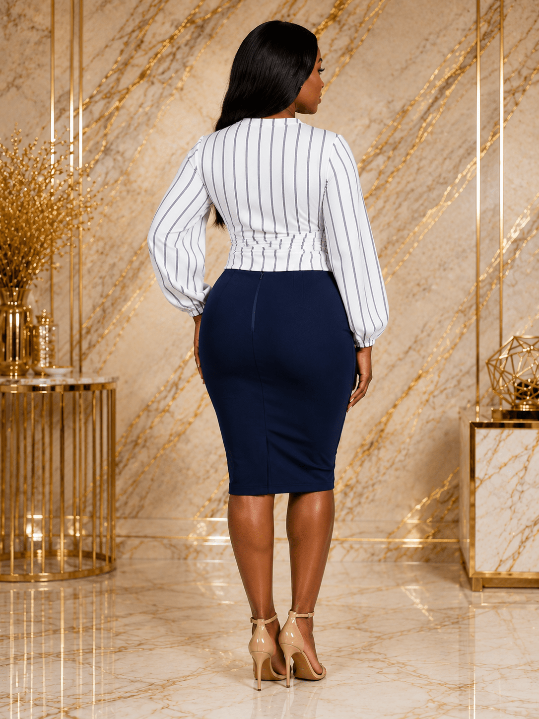 Women’s High-Waisted Pencil Skirt – Elegant Knee-Length Fitted Office Skirt - Matching Set - Cherubim Aura
