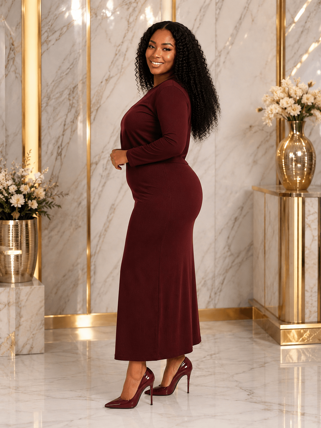 Women's Layered Look Maxi Dress | Long Sleeve Round Neck Elegant Stretch Dress - Maxi Dress - Cherubim Aura