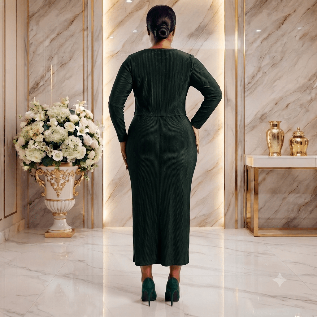 Women's Layered Look Maxi Dress | Long Sleeve Round Neck Elegant Stretch Dress - Maxi Dress - Cherubim Aura