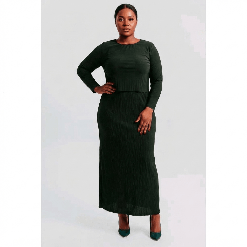 Women's Layered Look Maxi Dress | Long Sleeve Round Neck Elegant Stretch Dress - Maxi Dress - Cherubim Aura
