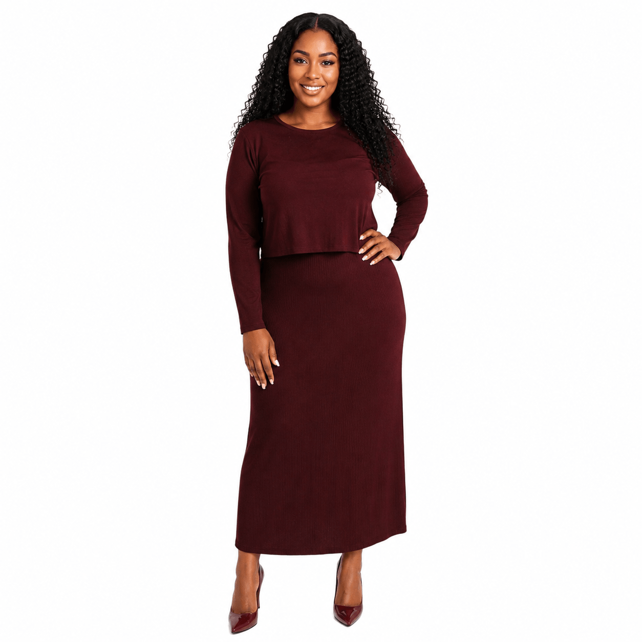 Women's Layered Look Maxi Dress | Long Sleeve Round Neck Elegant Stretch Dress - Maxi Dress - Cherubim Aura