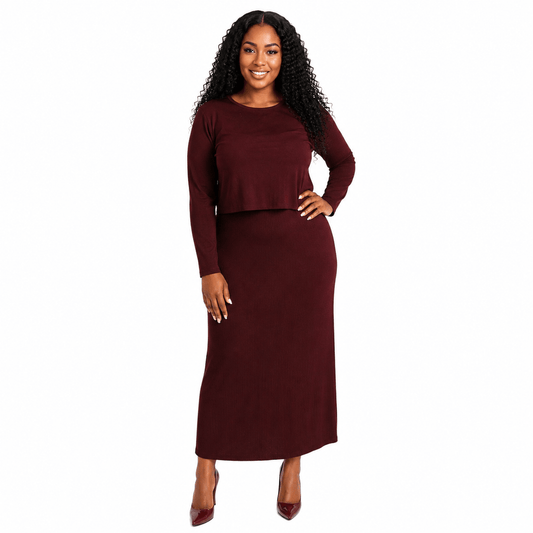 Women's Layered Look Maxi Dress | Long Sleeve Round Neck Elegant Stretch Dress - Maxi Dress - Cherubim Aura