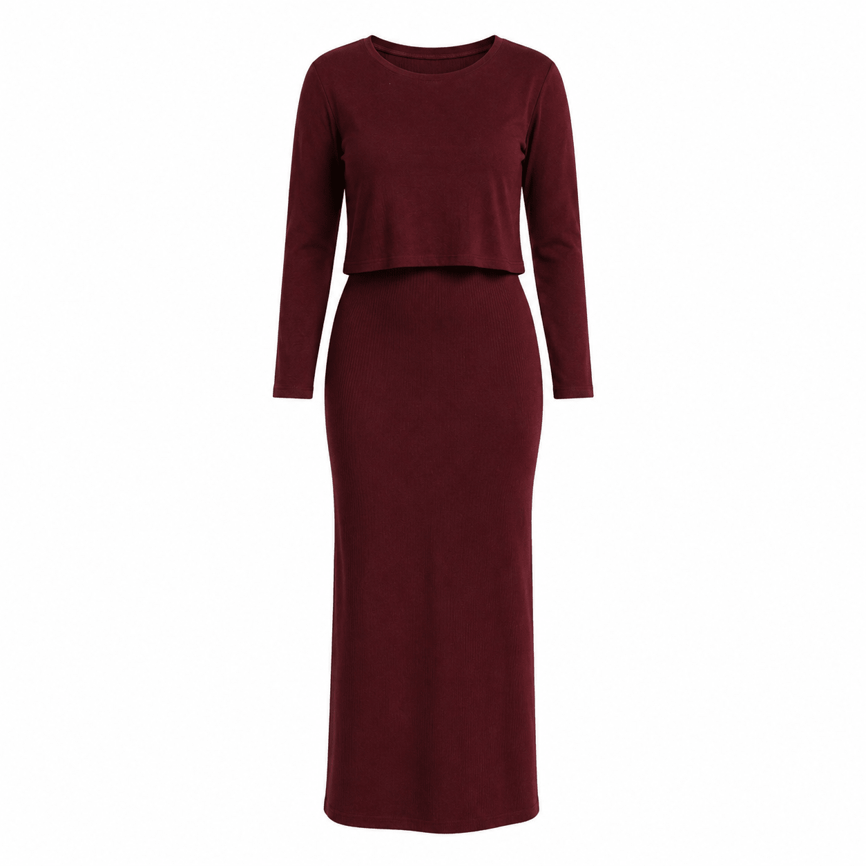 Women's Layered Look Maxi Dress | Long Sleeve Round Neck Elegant Stretch Dress - Maxi Dress - Cherubim Aura
