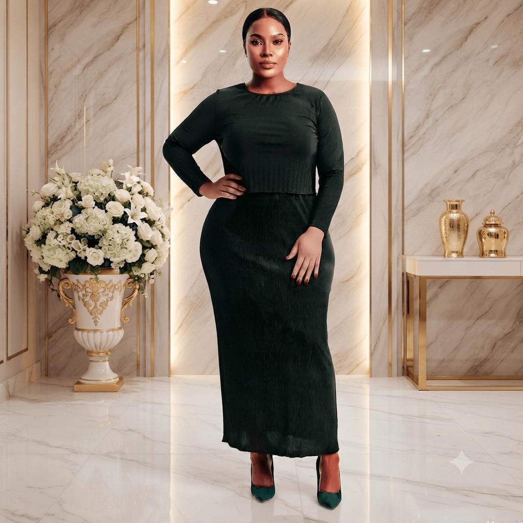 Women's Layered Look Maxi Dress | Long Sleeve Round Neck Elegant Stretch Dress - Maxi Dress - Cherubim Aura
