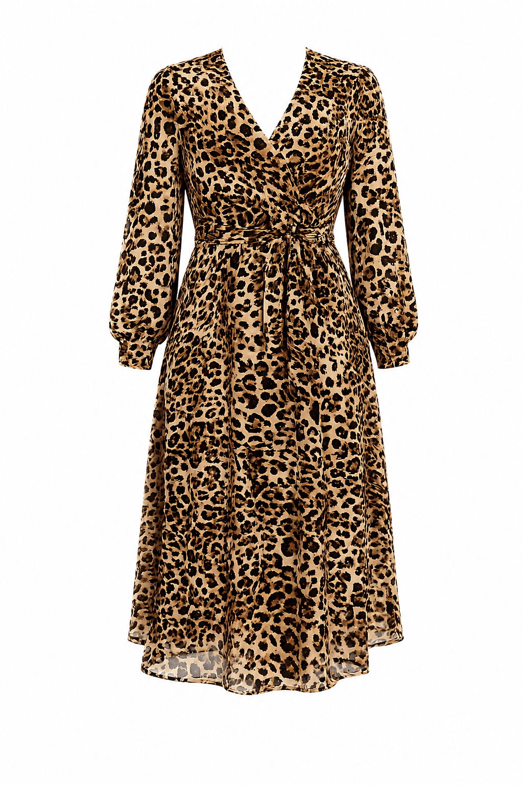 Women's Leopard Print Midi Dress – Elegant Long Sleeve A-Line Dress - Mini Dress - Cherubim Aura