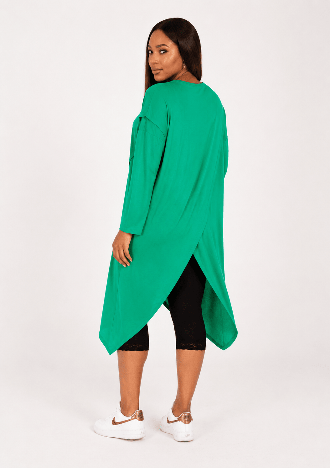 Women's Long Sleeve Asymmetrical Overlap Midi Tunic Dress – Casual Loose Fit High-Low Pullover Dress - Midi Dresses - Cherubim Aura