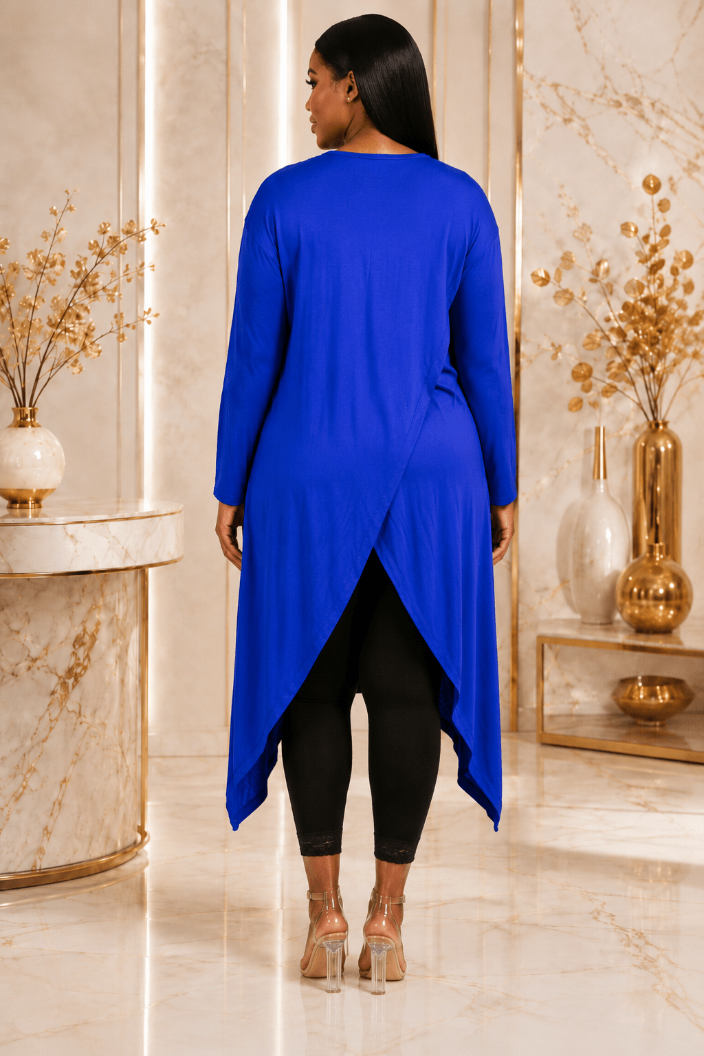 Women's Long Sleeve Asymmetrical Overlap Midi Tunic Dress – Casual Loose Fit High-Low Pullover Dress - Midi Dresses - Cherubim Aura