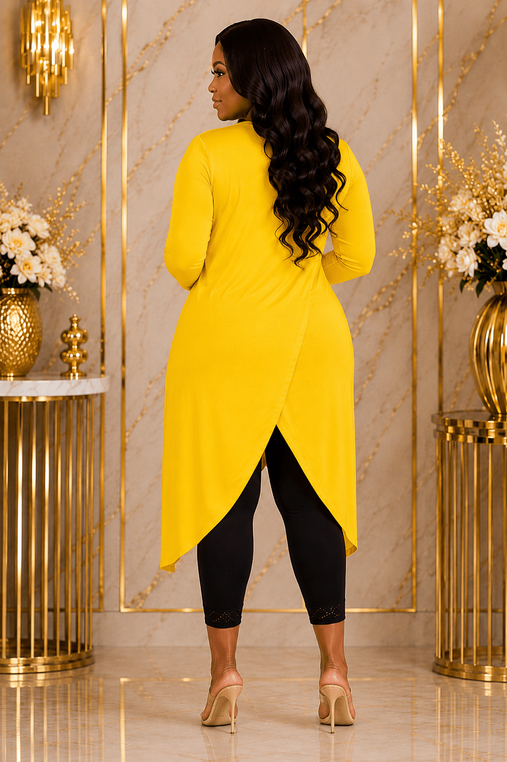 Women's Long Sleeve Asymmetrical Overlap Midi Tunic Dress – Casual Loose Fit High-Low Pullover Dress - Midi Dresses - Cherubim Aura