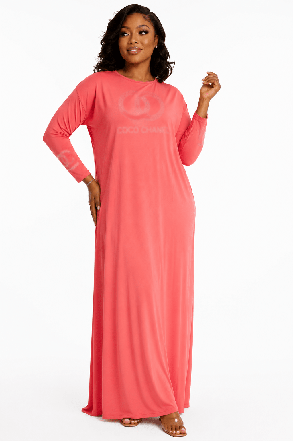 Women's Long Sleeve Relaxed Maxi Dress – Round Neck One Size Casual Dress (UK 10–20) - Maxi Dress - Cherubim Aura