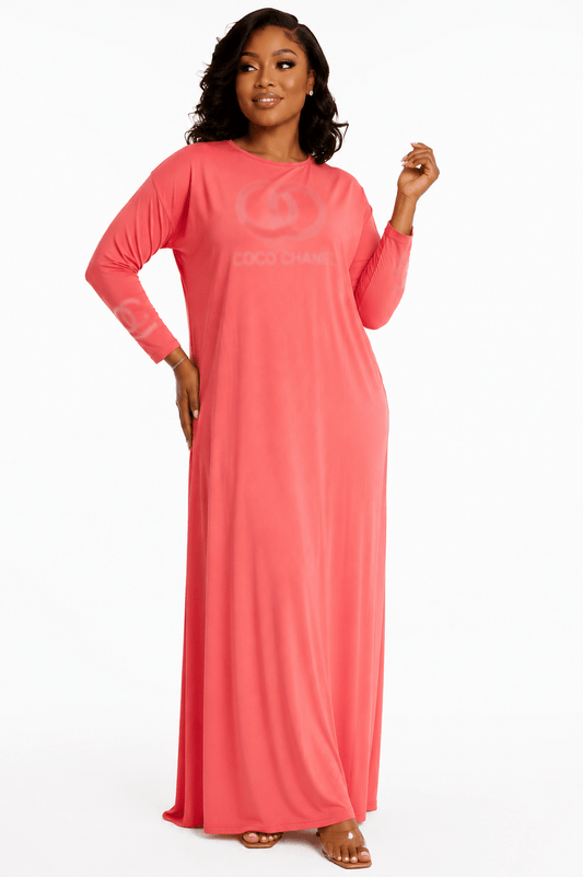 Women's Long Sleeve Relaxed Maxi Dress – Round Neck One Size Casual Dress (UK 10–20) - Maxi Dress - Cherubim Aura