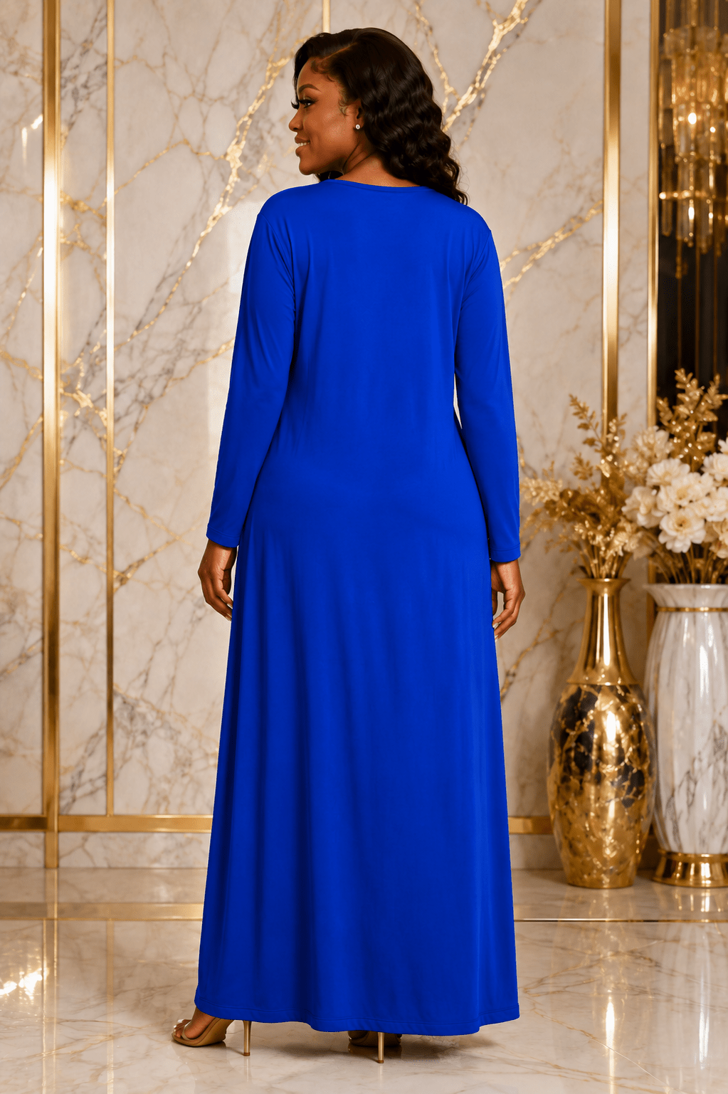 Women's Long Sleeve Relaxed Maxi Dress – Round Neck One Size Casual Dress (UK 10–20) - Maxi Dress - Cherubim Aura