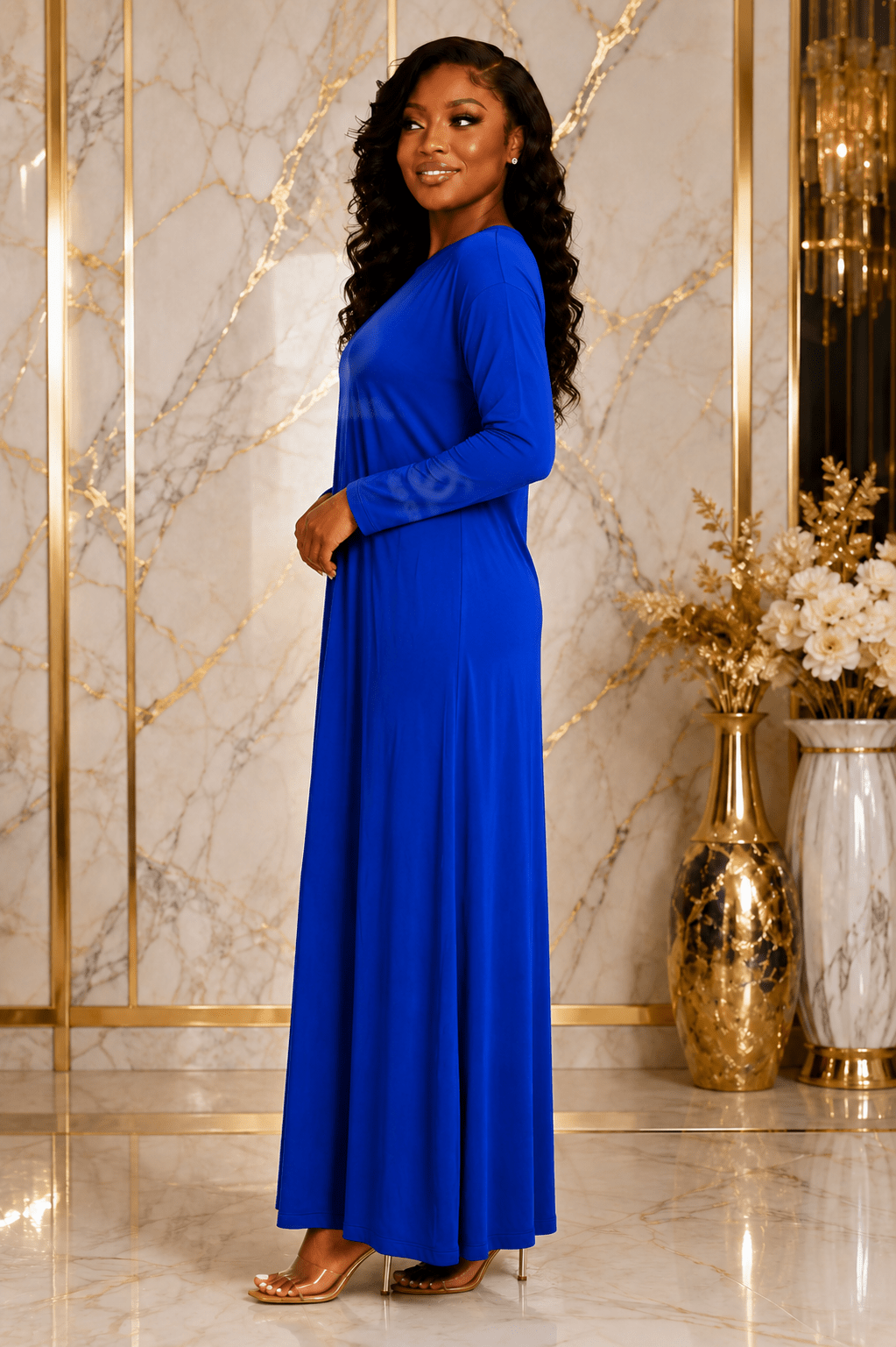 Women's Long Sleeve Relaxed Maxi Dress – Round Neck One Size Casual Dress (UK 10–20) - Maxi Dress - Cherubim Aura