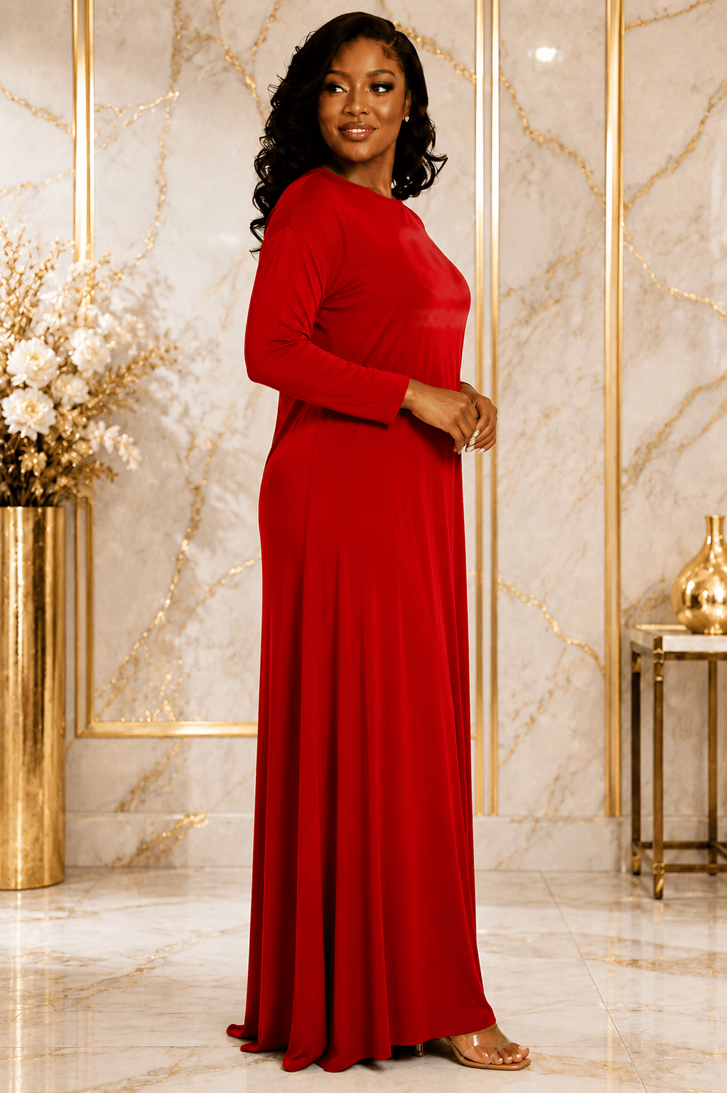 Women's Long Sleeve Relaxed Maxi Dress – Round Neck One Size Casual Dress (UK 10–20) - Maxi Dress - Cherubim Aura