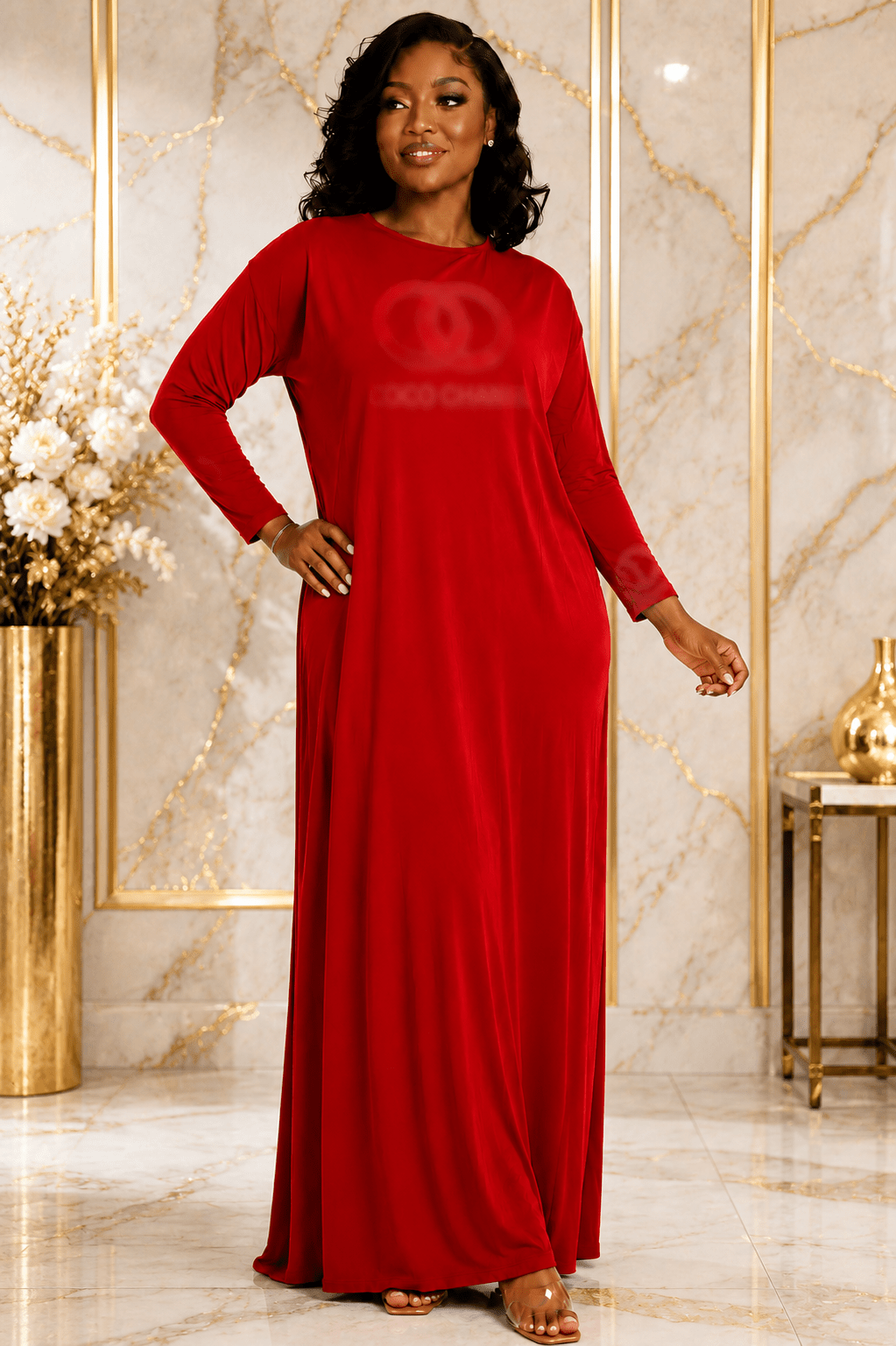 Women's Long Sleeve Relaxed Maxi Dress – Round Neck One Size Casual Dress (UK 10–20) - Maxi Dress - Cherubim Aura