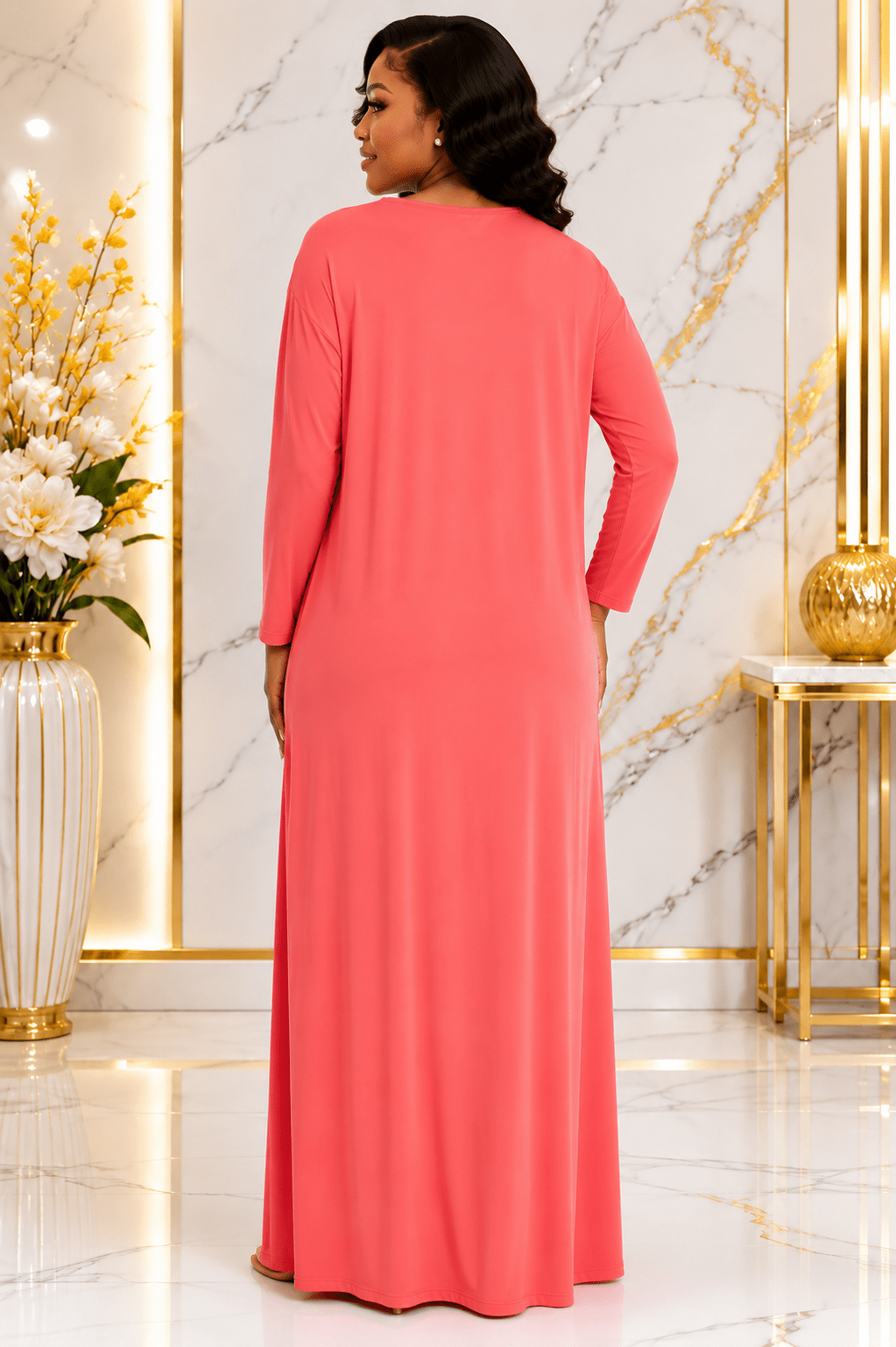 Women's Long Sleeve Relaxed Maxi Dress – Round Neck One Size Casual Dress (UK 10–20) - Maxi Dress - Cherubim Aura