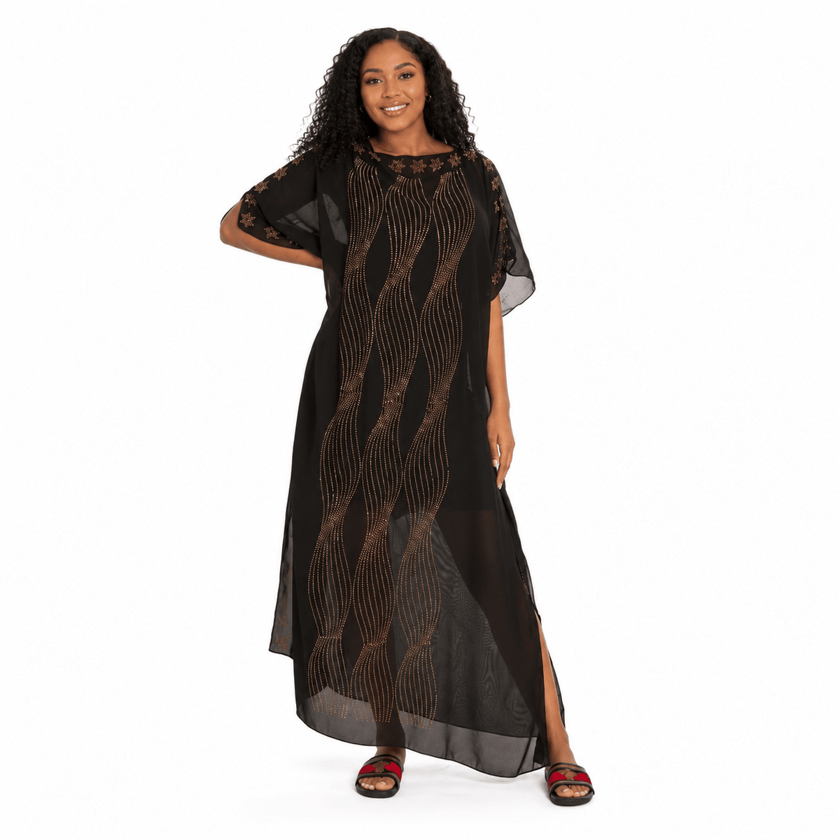 Women's Luxury Rhinestone Embellished Kaftan Maxi Dress | Elegant Chiffon Occasion Dress | One Size Fits UK 10–20 - Maxi Dress - Cherubim Aura
