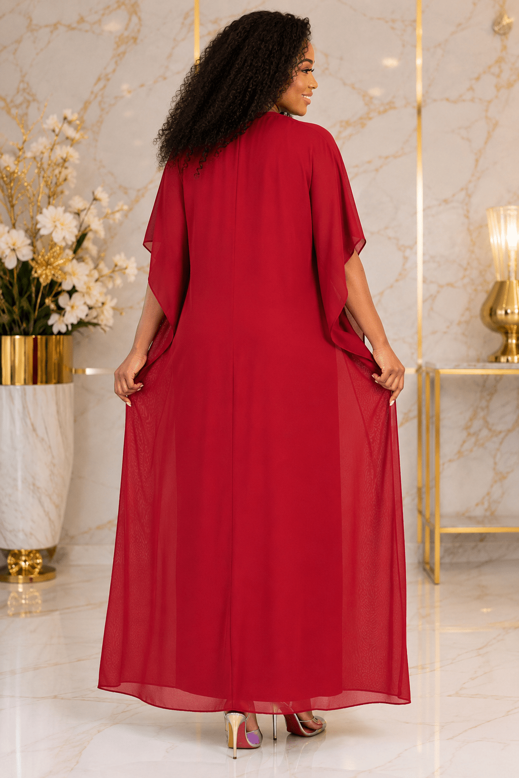 Women's Luxury Rhinestone Embellished Kaftan Maxi Dress | Elegant Chiffon Occasion Dress | One Size Fits UK 10–20 - Maxi Dress - Cherubim Aura