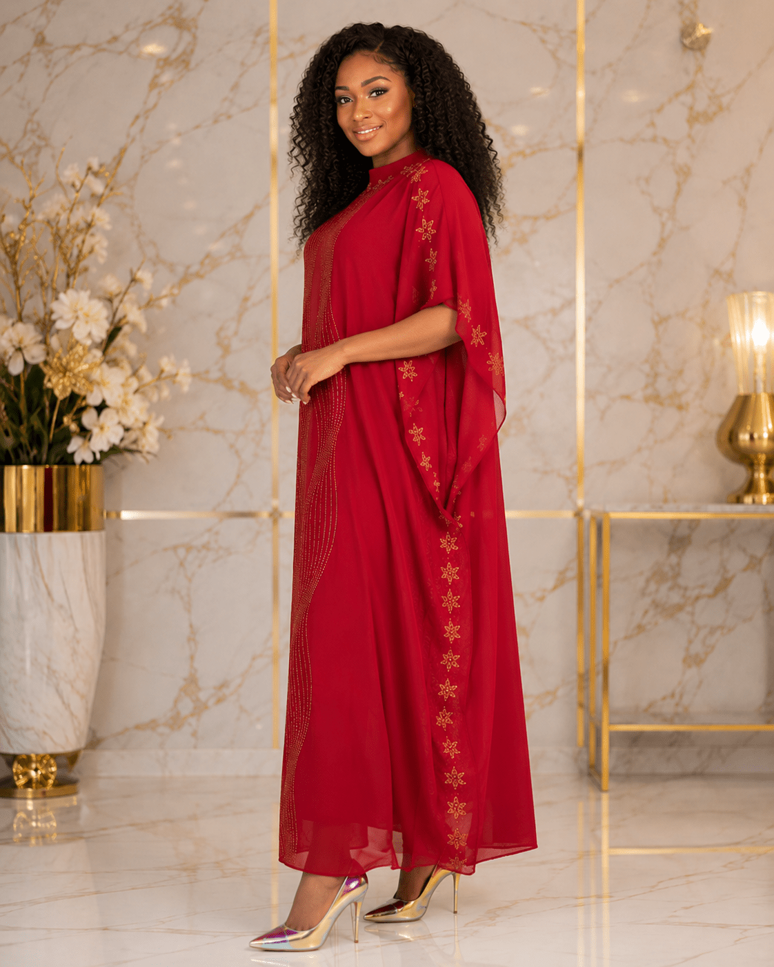 Women's Luxury Rhinestone Embellished Kaftan Maxi Dress | Elegant Chiffon Occasion Dress | One Size Fits UK 10–20 - Maxi Dress - Cherubim Aura