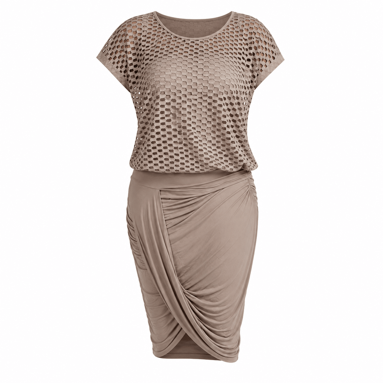 Women's Mesh Overlay Ruched Bodycon Midi Dress | Elegant Occasion, Church & Party Dress - Midi Dresses - Cherubim Aura