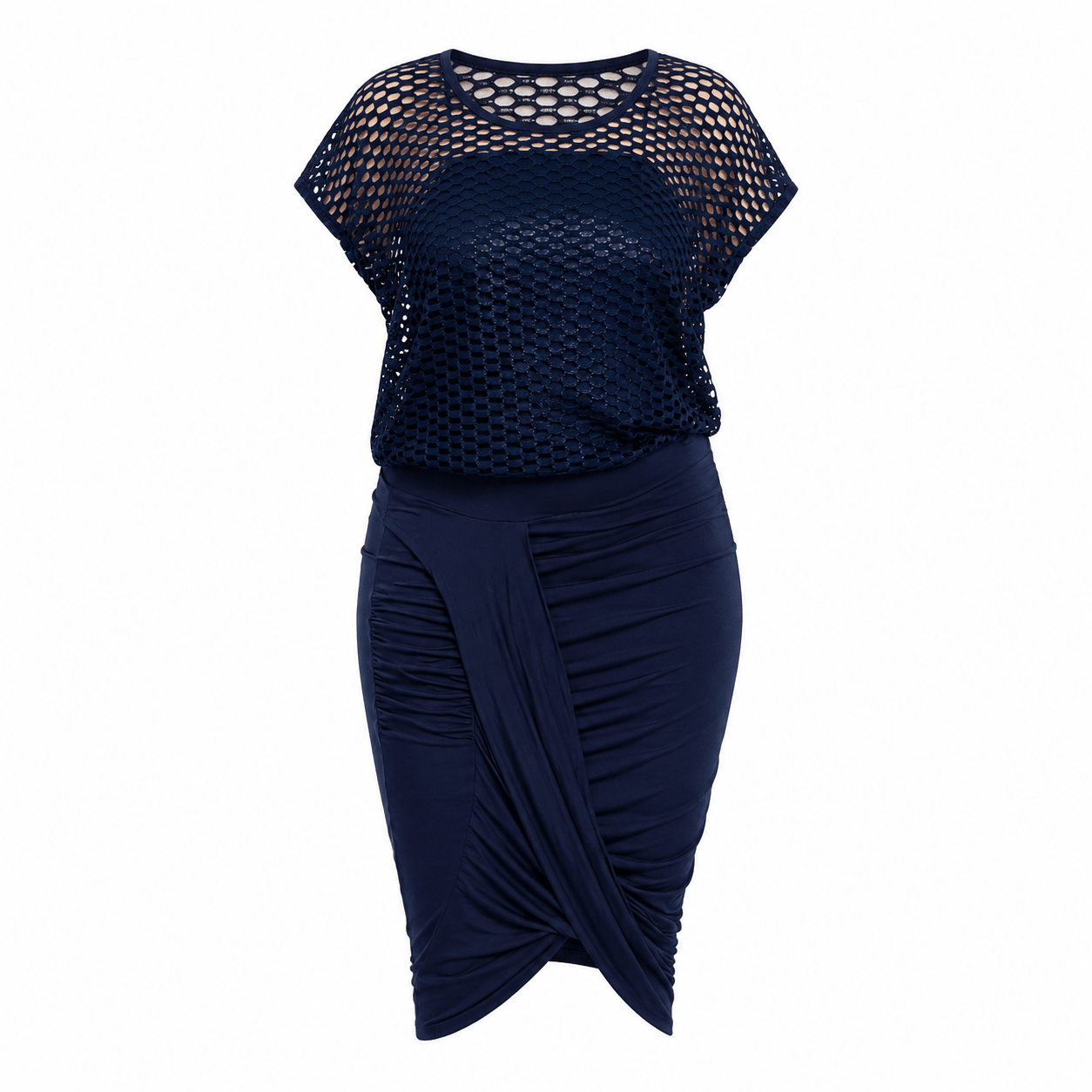 Women's Mesh Overlay Ruched Bodycon Midi Dress | Elegant Occasion, Church & Party Dress - Midi Dresses - Cherubim Aura