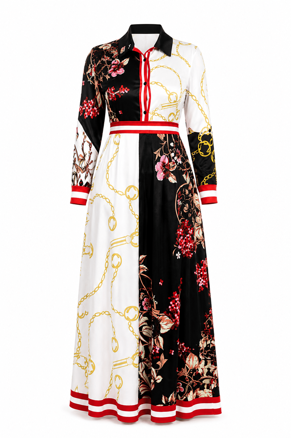 Women`s Multi-Colour Baroque Maxi Dress | Collared Button Long Sleeve Women’s Dress - Maxi Dress - Cherubim Aura