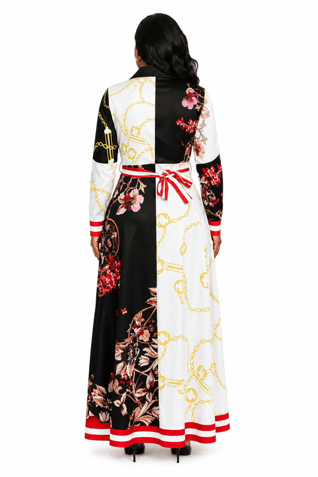 Women`s Multi-Colour Baroque Maxi Dress | Collared Button Long Sleeve Women’s Dress - Maxi Dress - Cherubim Aura