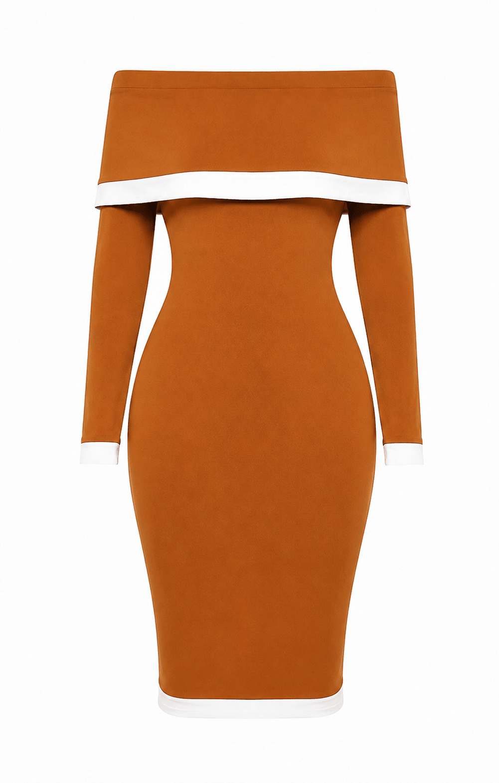 Women's Off Shoulder Bodycon Midi Dress in Brown – Elegant Long Sleeve Cocktail Party Dress - Midi Dresses - Cherubim Aura