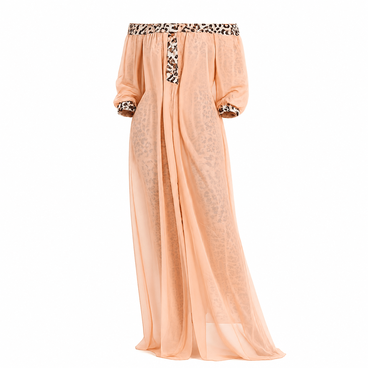Women's Off-Shoulder Leopard Print Mesh Overlay Maxi Dress – Elegant Chiffon Evening Dress - Maxi Dress - Cherubim Aura