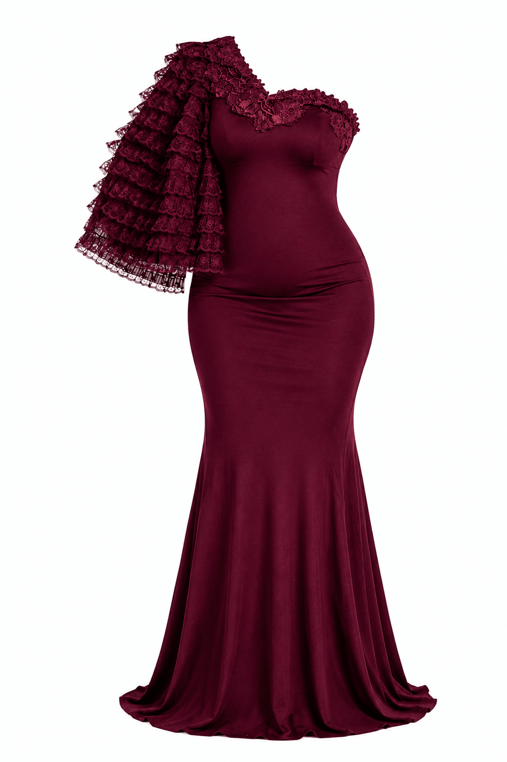 Women's One-Shoulder Mermaid Maxi Evening Dress – Elegant Ruffle Sleeve Formal Dress - Maxi Dress - Cherubim Aura