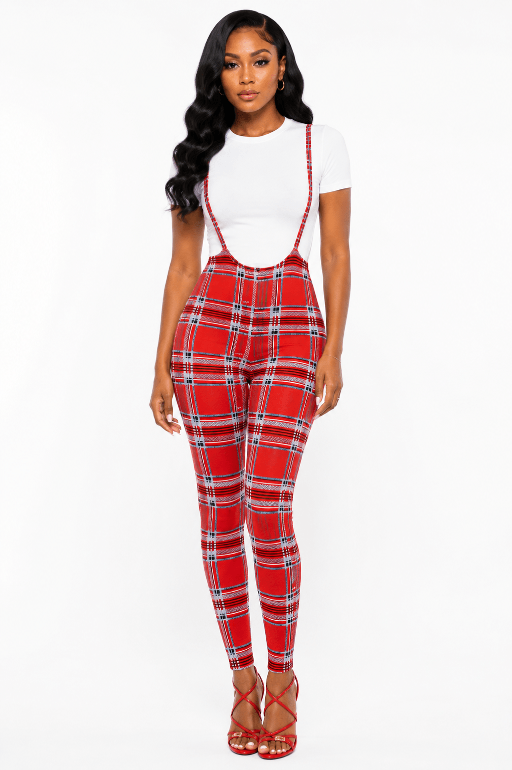 Women’s Plaid & Houndstooth Suspender Trousers – High Waist Slim Fit Dungarees - Trouser - Cherubim Aura