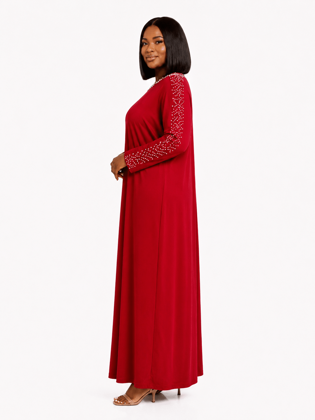 Women's Pearl Embellished Maxi Dress – Elegant Batwing Long Sleeve Relaxed Fit Maxi Dress (UK 10–20) - Maxi Dress - Cherubim Aura