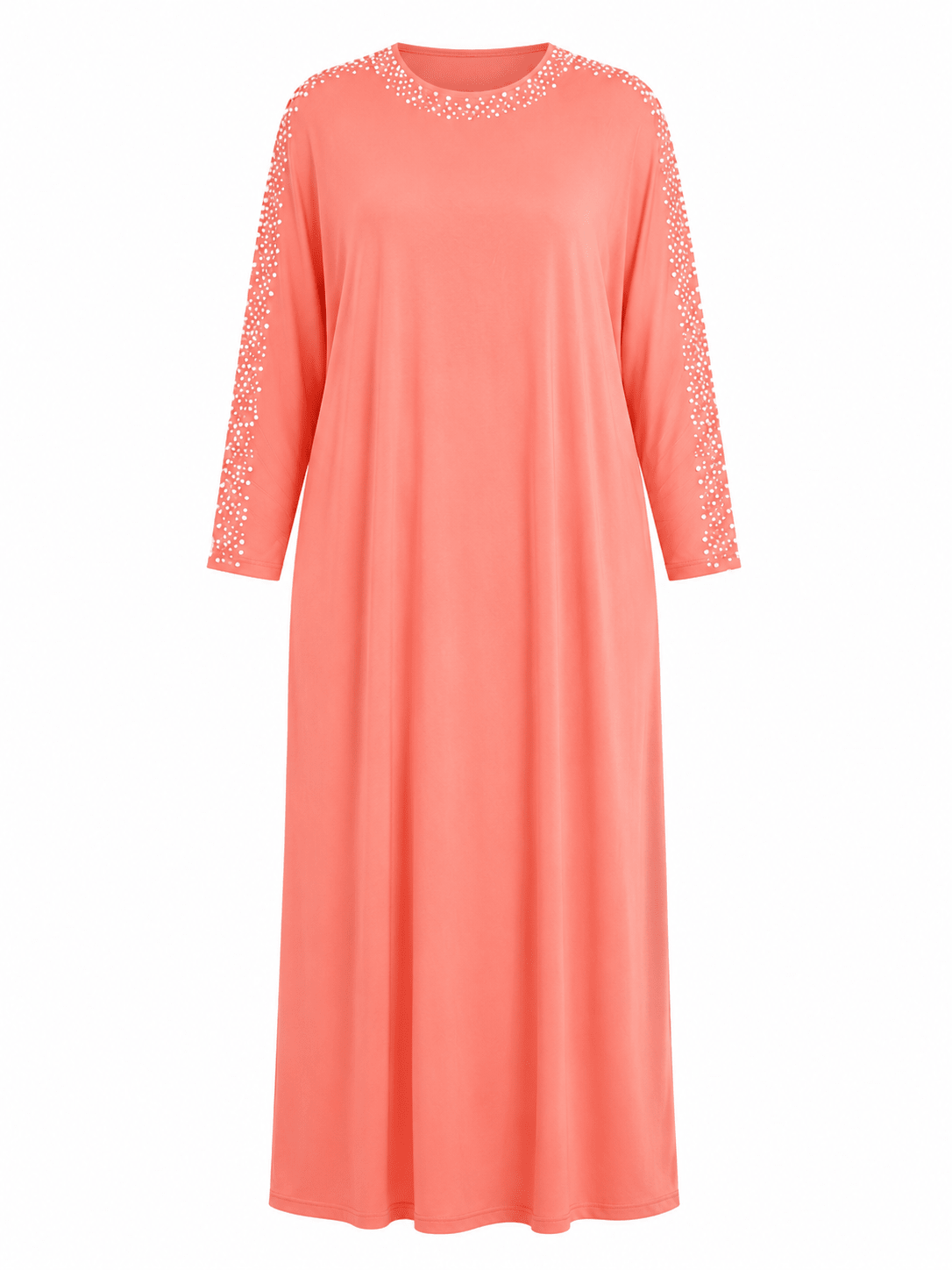 Women's Pearl Embellished Maxi Dress – Elegant Batwing Long Sleeve Relaxed Fit Maxi Dress (UK 10–20) - Maxi Dress - Cherubim Aura