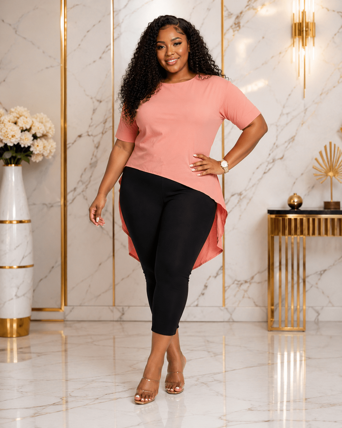 Women's Pink High-Low Tunic Top – Plus Size Short Sleeve Round Neck Longline Casual Blouse - Top - Cherubim Aura