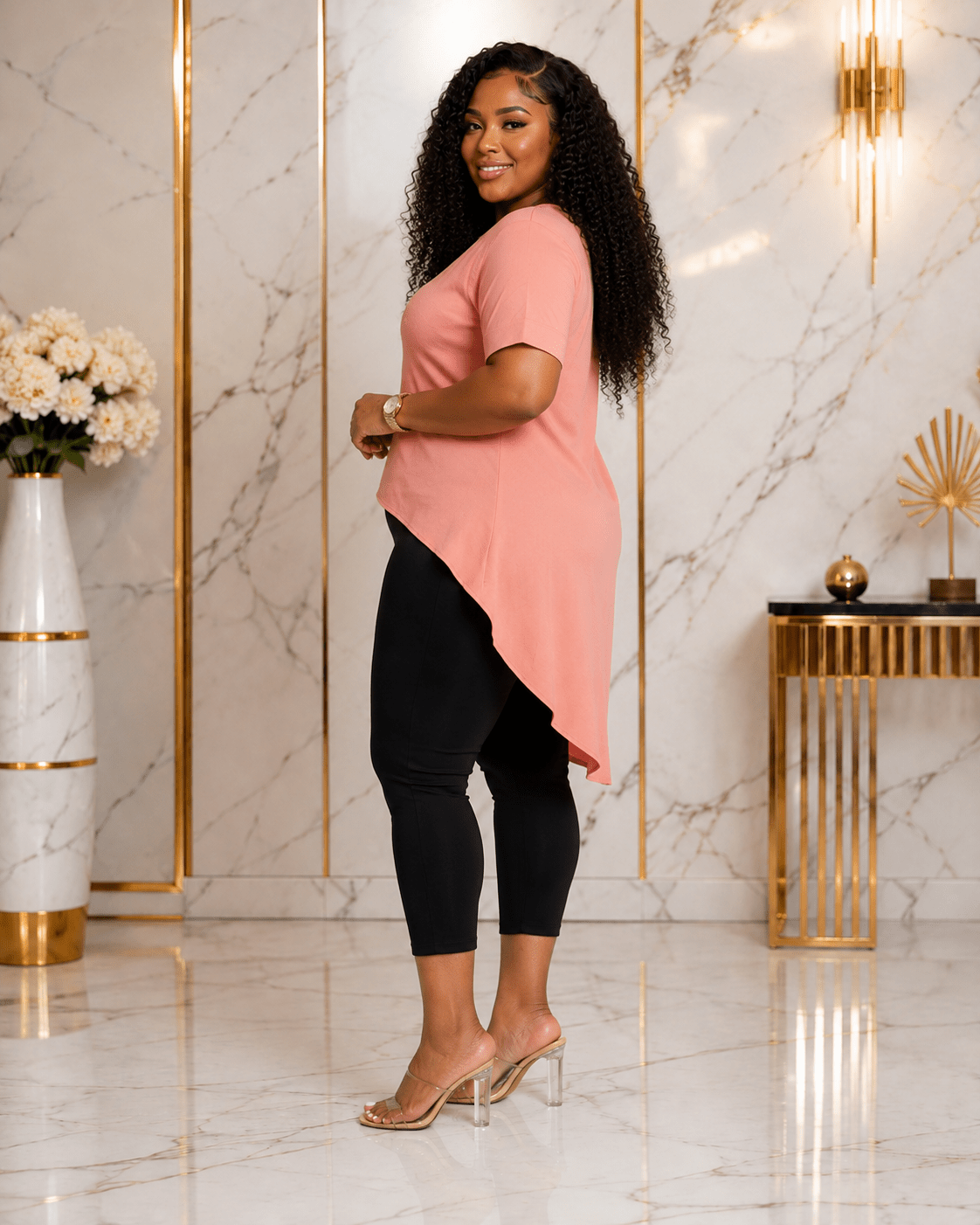 Women's Pink High-Low Tunic Top – Plus Size Short Sleeve Round Neck Longline Casual Blouse - Top - Cherubim Aura