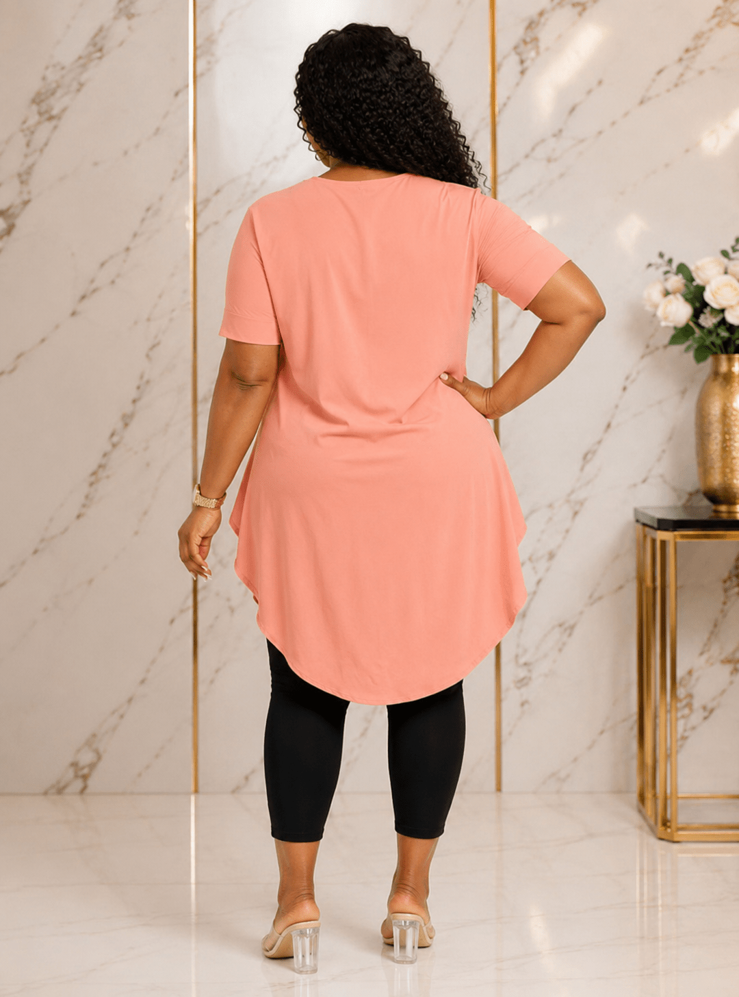 Women's Pink High-Low Tunic Top – Plus Size Short Sleeve Round Neck Longline Casual Blouse - Top - Cherubim Aura