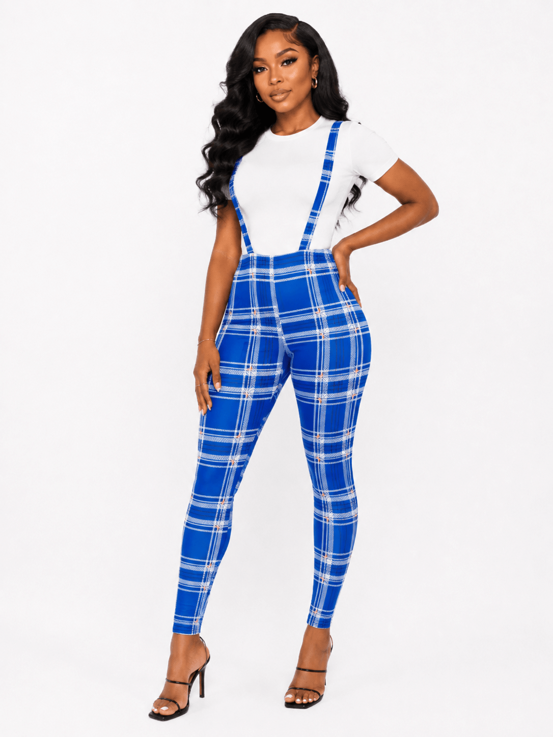 Women’s Plaid & Houndstooth Suspender Trousers – High Waist Slim Fit Dungarees - Trouser - Cherubim Aura